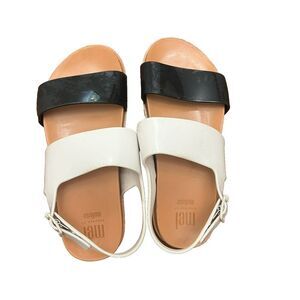 Melissa Girls Black White Flat Cosmic Sandals Size 2 Jelly Ankle Strap Buckle